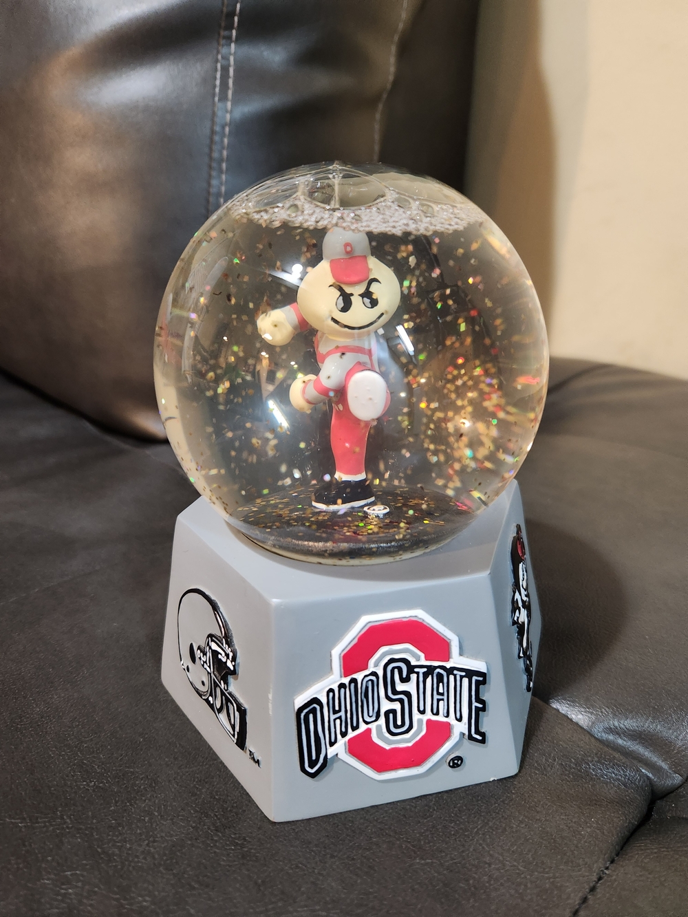 NCAA Ohio State Gray Snow Globe with Red Mascot Works